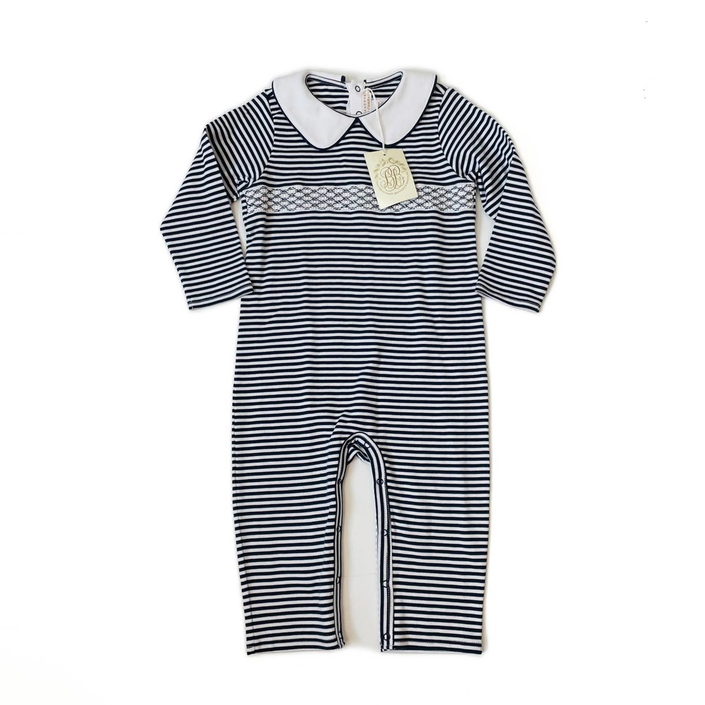 NWT TBBC Size 2T Samuel Smocked Romper in Nantucket Navy